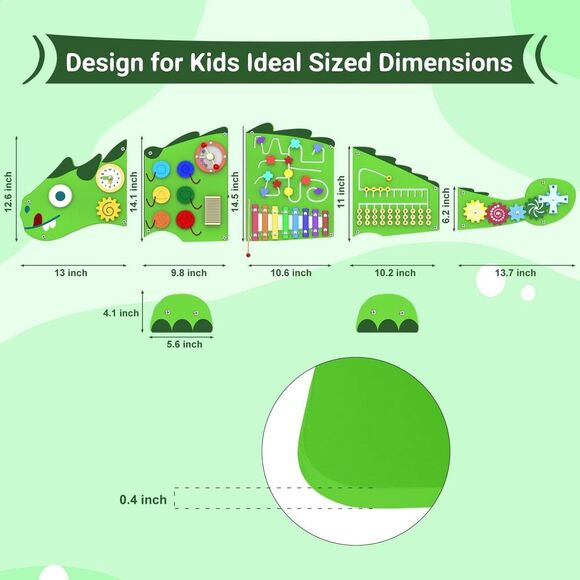 NEW Dinosaur Montessori Activity Wall Busy Board Panels Montessori Green lizard - Picture 2 of 5